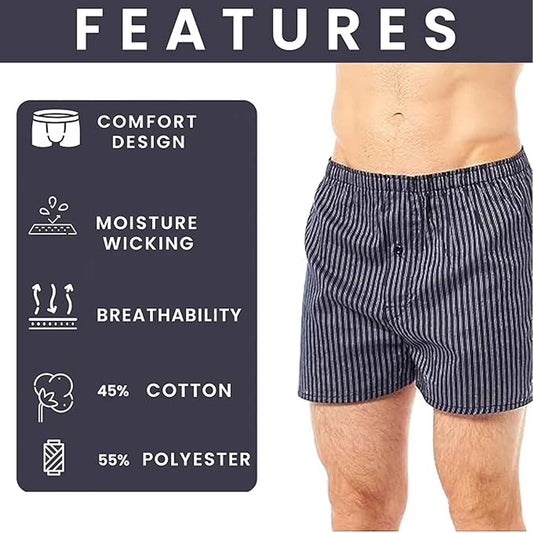 Pack of 6 Mens Loose Fit Woven Boxers with Comfort Waistband in Soft Cotton Blend Multiple Sizes and Colors Breathable Durable MB01 by Sock Stack
