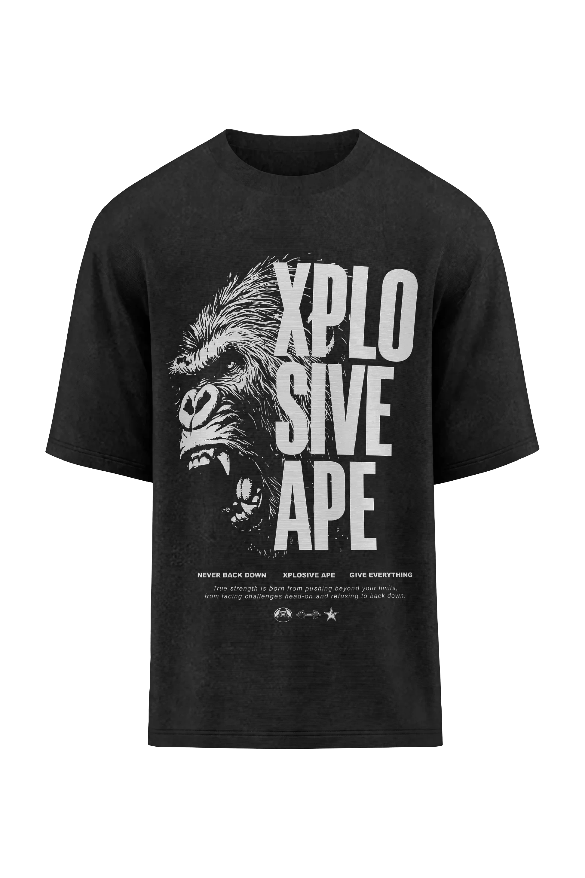 XAPE Vanguard V2 Oversized Tee - Acid Wash Black Xplosive Ape