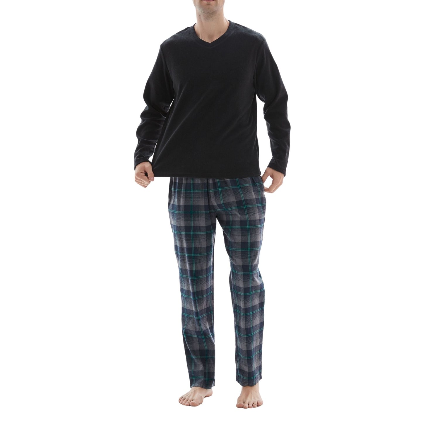 Men’s Checkered Pattern Pyjamas with Fleece Top and Cotton Bottoms Loungewear.