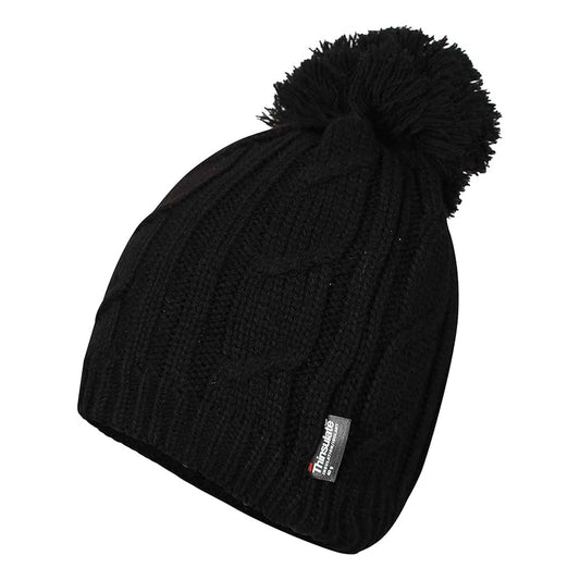 Women's Chunky Cable Knit Beanie Hat with 3M Thinsulate Insulation and Pom Pom Waterproof Winter Hat in Black Purple Cream and Navy by Sock Stack