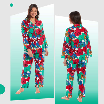 Women's Jaguar Jungle Leopard Print Long Pyjama Set Button Up Soft Breathable Viscose Loungewear Sleepwear Relaxing PJ Set by Daisy Dreamer