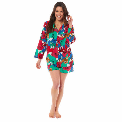 Women's Jaguar Jungle Leopard Print Short Pyjama Set Button Up Shorts Loungewear Sleepwear Soft Breathable Comfortable Stylish PJs Sizes S M L XL by Daisy Dreamer