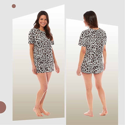 Women's Short Cotton Pyjama Set with Leopard and Zebra Prints Breathable Comfortable Loungewear Sleepwear in Multiple Sizes by Daisy Dreamer
