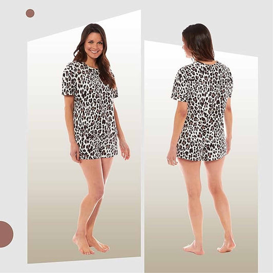 Women's Short Cotton Pyjama Set with Leopard and Zebra Prints Breathable Comfortable Loungewear Sleepwear in Multiple Sizes by Daisy Dreamer