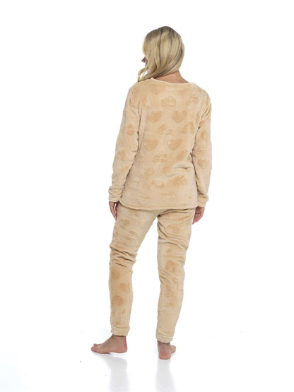 Women's Super Soft Heart Fleece Pyjamas Set Cozy Plush Loungewear Top and Pants Warm Teddy Fleece PJs for Lounging and Sleeping by Daisy Dreamer