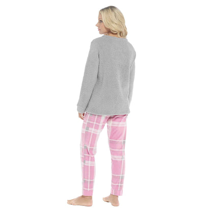 Women's Ultra-Soft Fleece Pyjama Set Cozy Polar Bear Print Long Sleeve Top and Elasticated Bottoms Warm Winter Nightwear by Daisy Dreamer