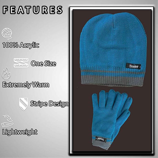 Women's Winter Hat and Gloves Set with 3M Thinsulate Insulation and Stylish Stripe Design in Multiple Colors for Warmth and Comfort by Sock Stack
