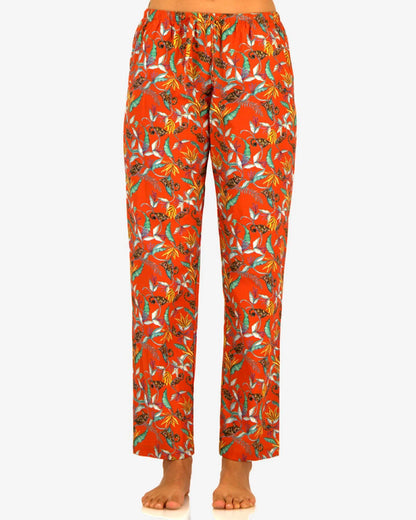 Womens Long Pyjamas - Night Monkeys Orange